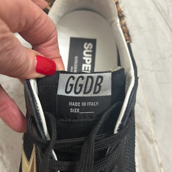 Golden Goose Superstar Black Leather/Mesh/Suede, Gold Star Leopard Heel  EU 40 - Picture 8 of 11